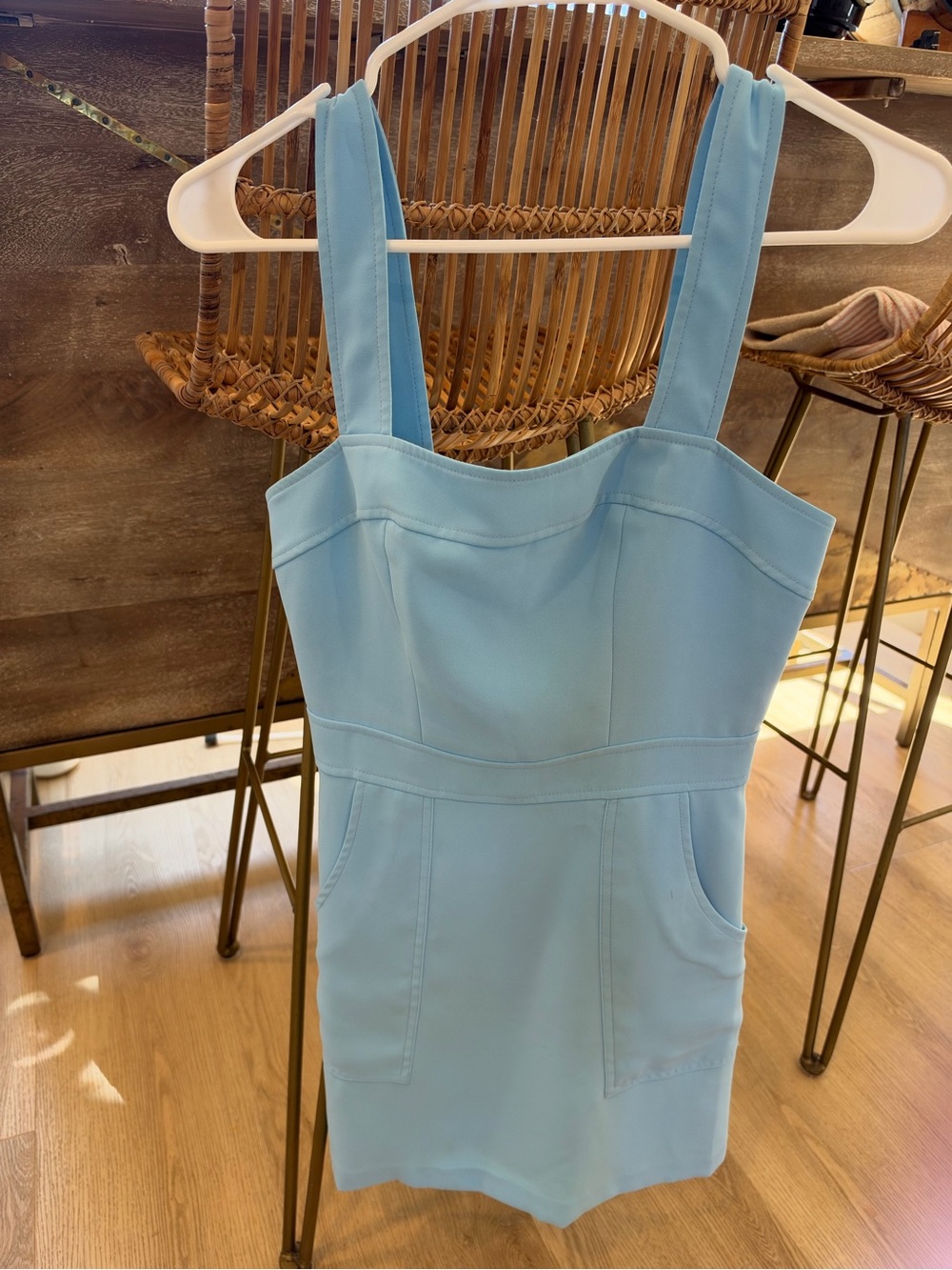 Amanda Uprichard Powder Blue Square-Neck Mini Dress